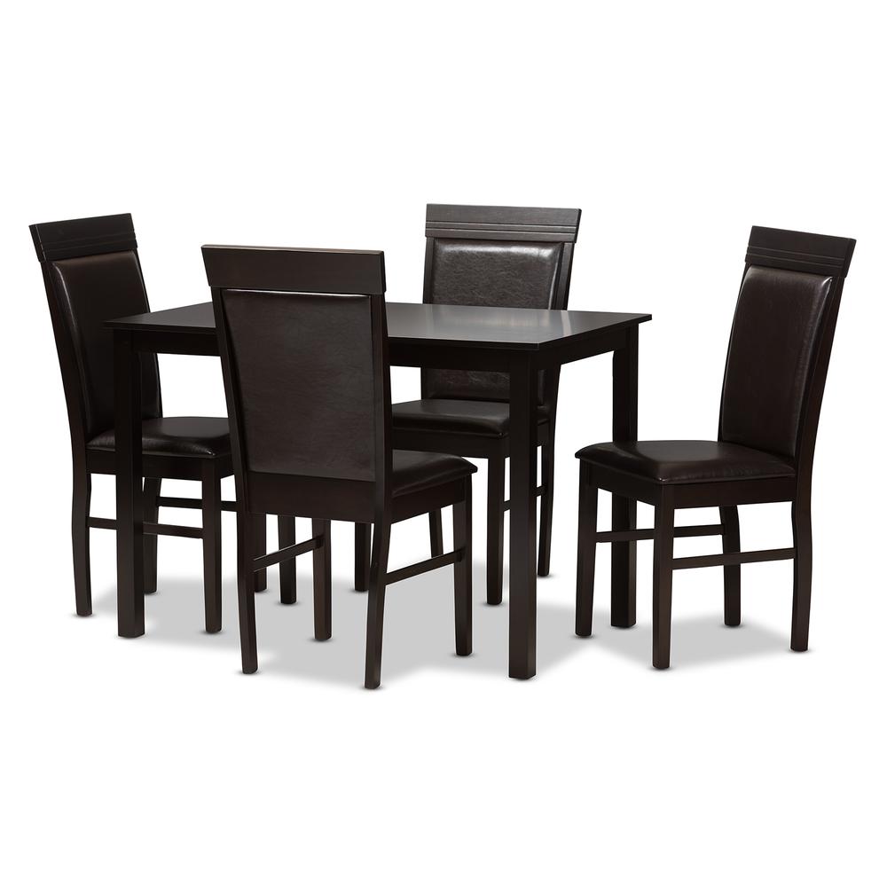Dark Brown Faux Leather Upholstered 5-Piece Dining Set. Picture 8