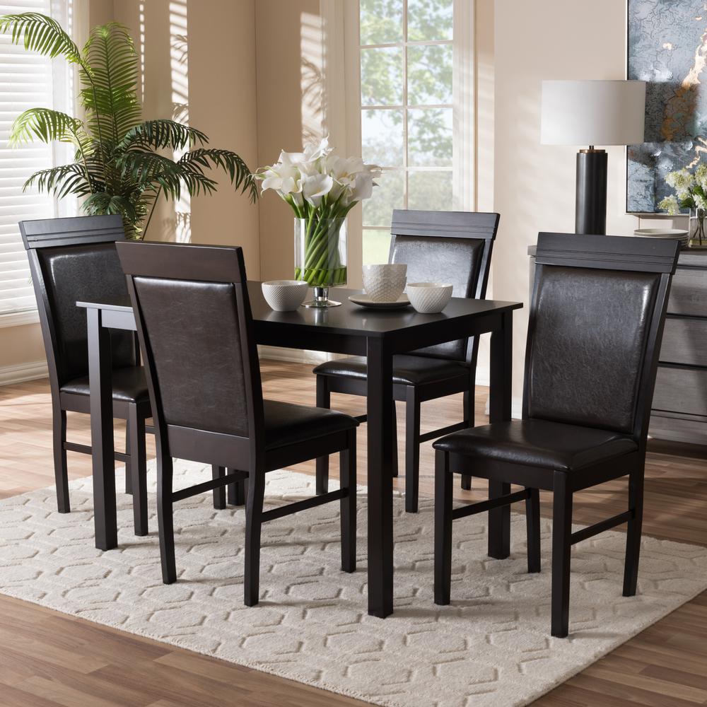 Dark Brown Faux Leather Upholstered 5-Piece Dining Set. Picture 12