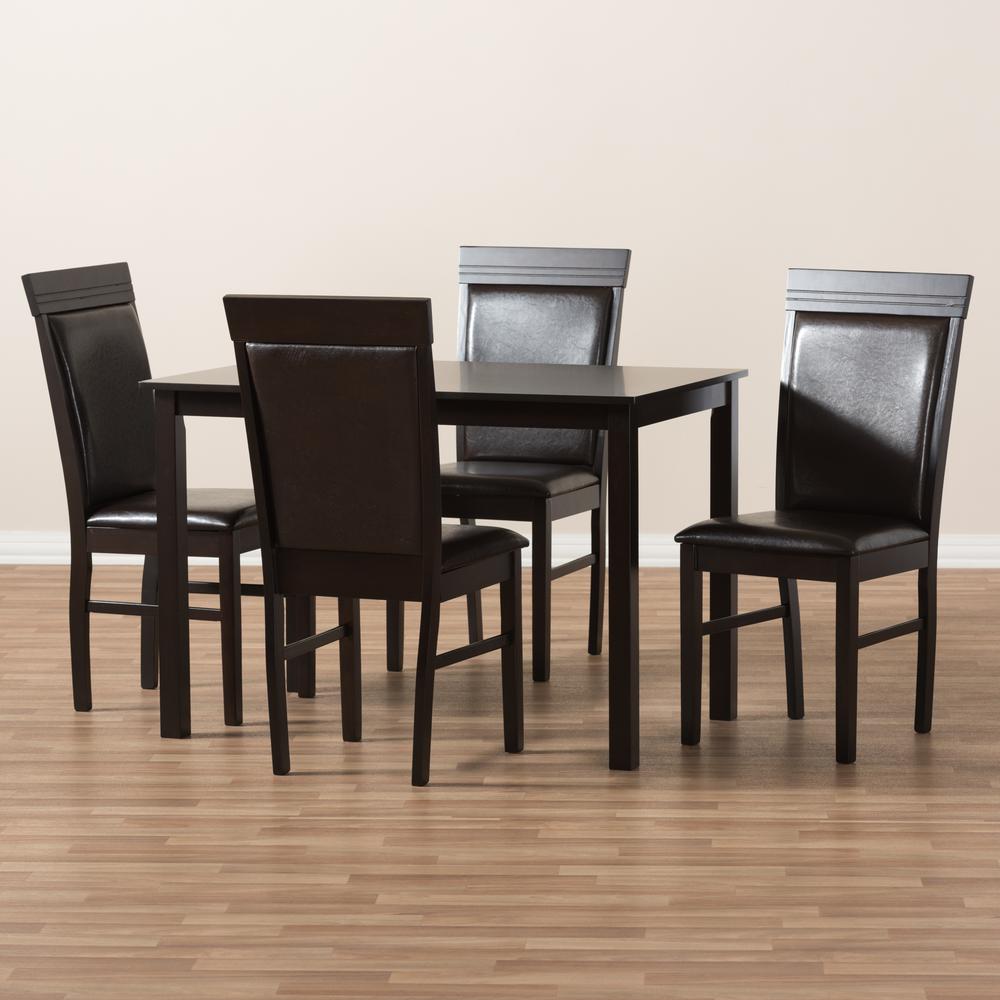 Dark Brown Faux Leather Upholstered 5-Piece Dining Set. Picture 13