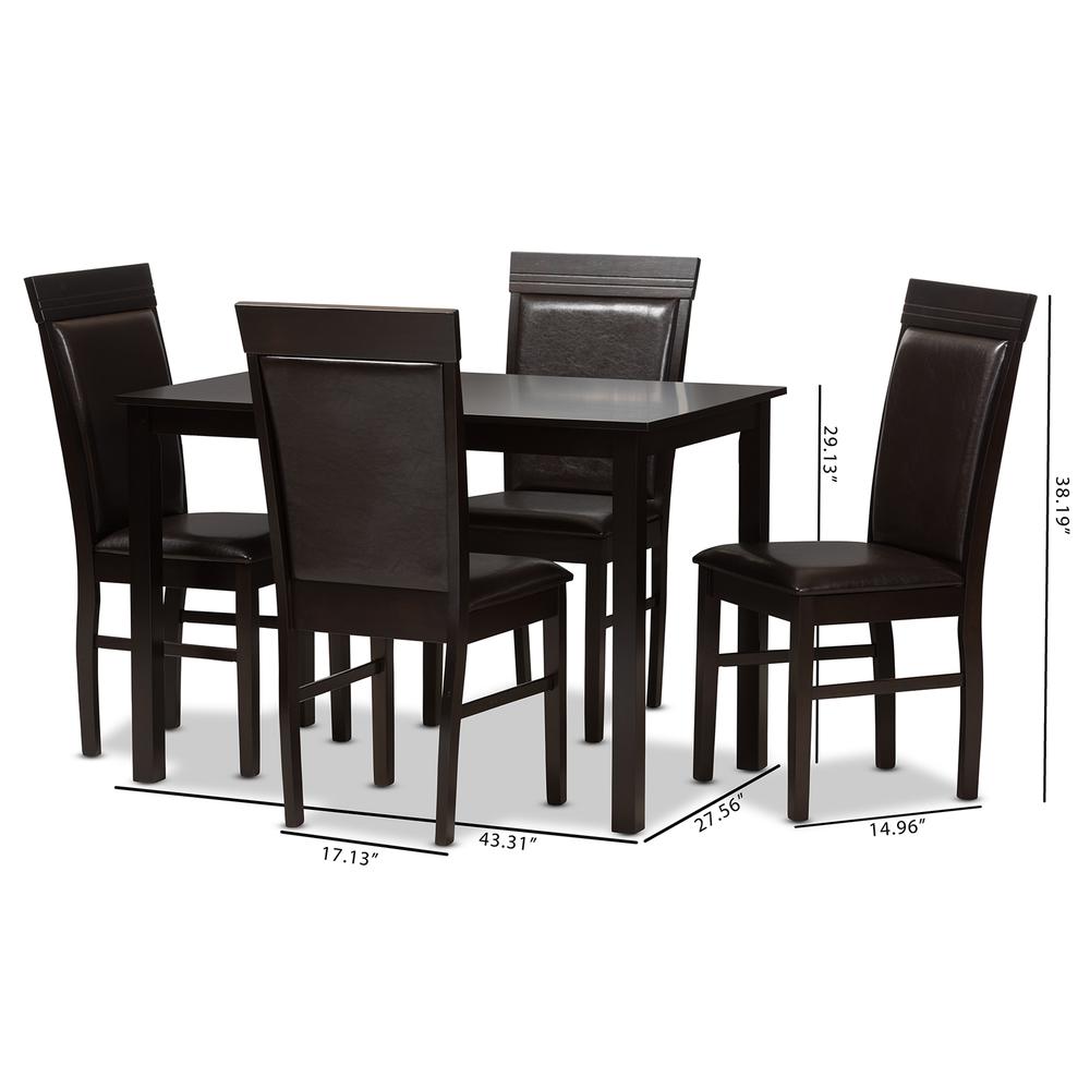 Dark Brown Faux Leather Upholstered 5-Piece Dining Set. Picture 14