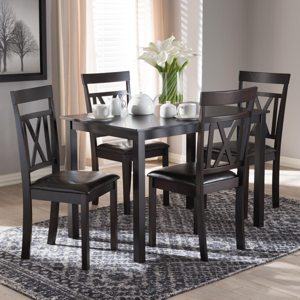 Dark Brown Faux Leather Upholstered 5-Piece Dining Set. Picture 12
