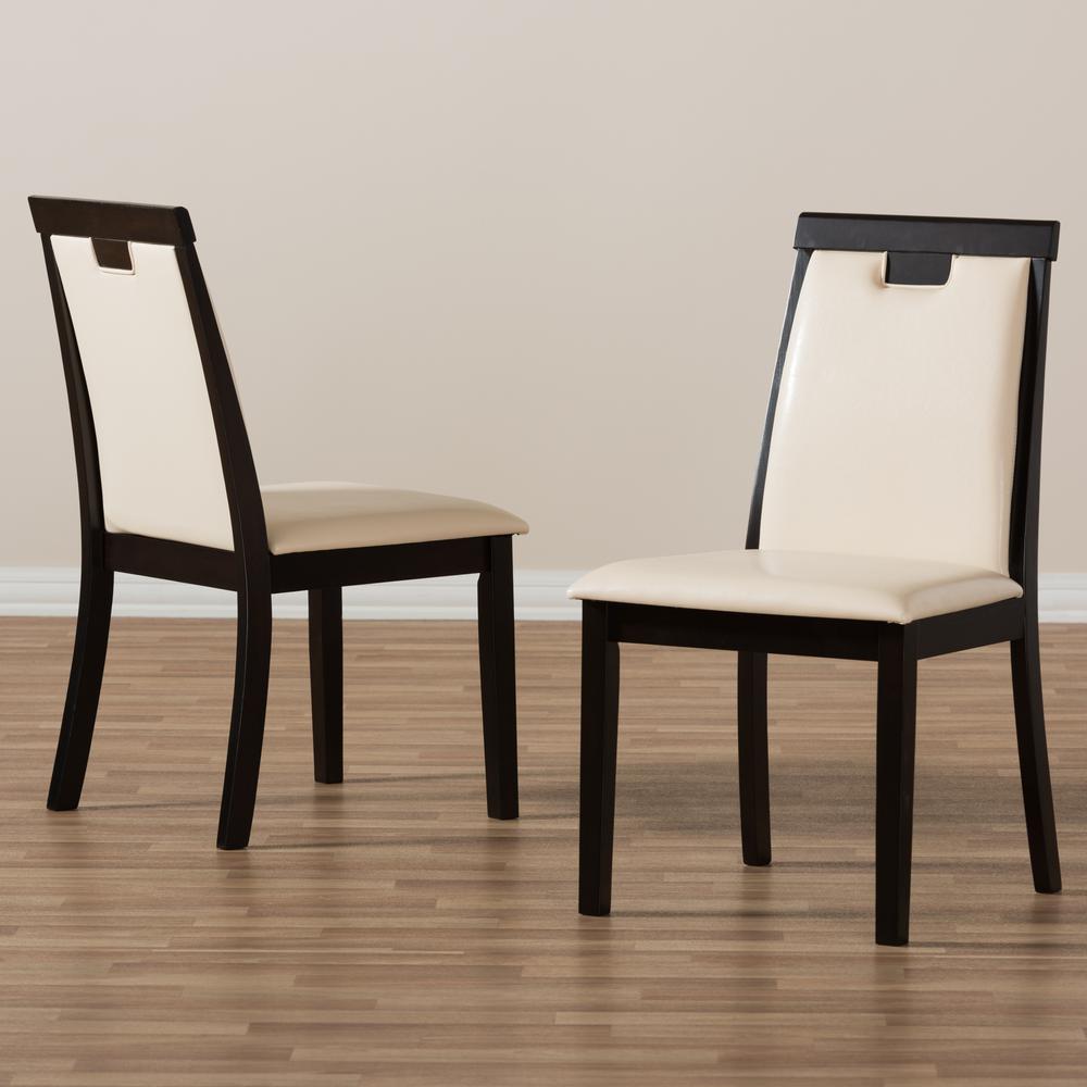 Leather Upholstered and Dark Brown Finished Dining Chair (Set of 2). Picture 13