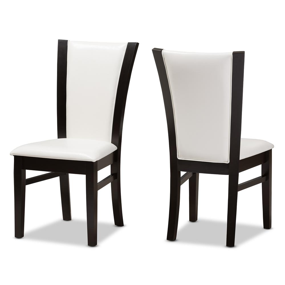 5-Piece Dark Brown Finished White Faux Leather Dining Set. Picture 9