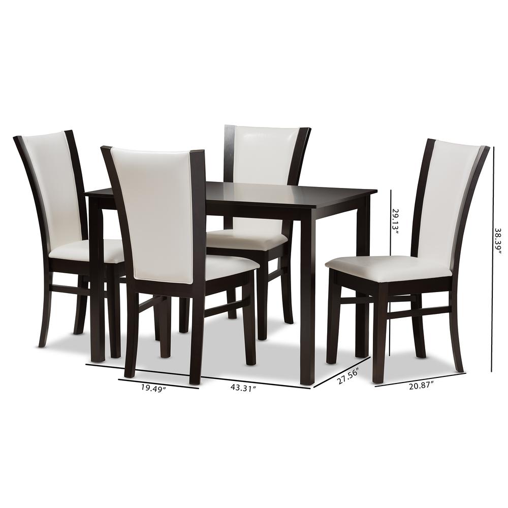 5-Piece Dark Brown Finished White Faux Leather Dining Set. Picture 14