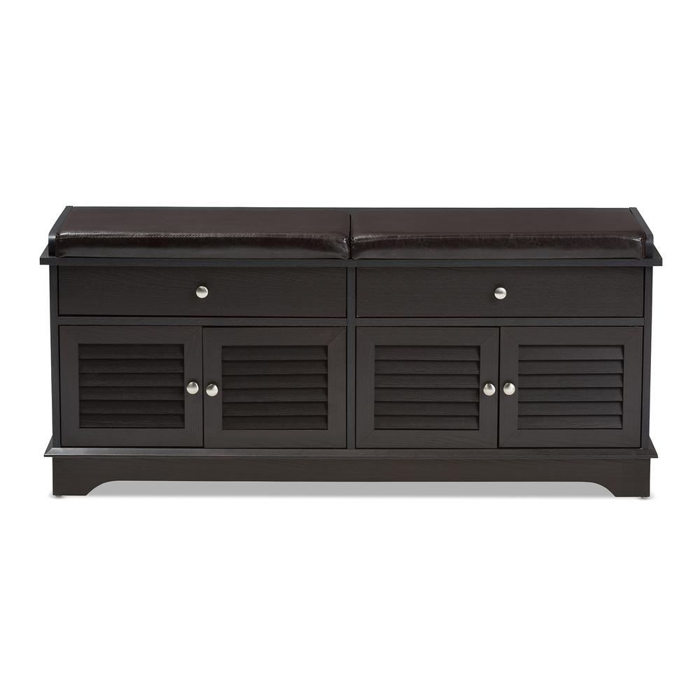 Leo Modern and Contemporary Dark Brown Wood 2-Drawer Shoe Storage Bench. Picture 13