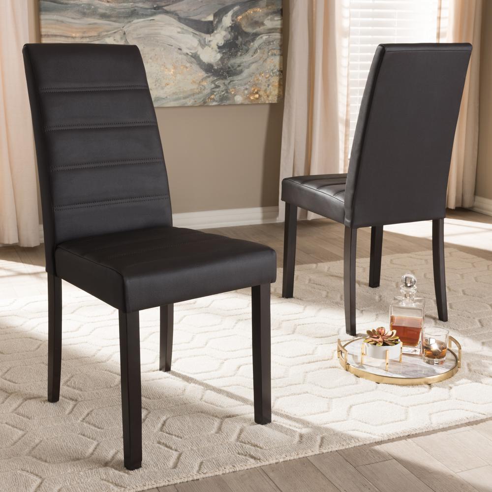 Lorelle Modern and Contemporary Brown Faux Leather Upholstered Dining Chair Set of 2. Picture 7