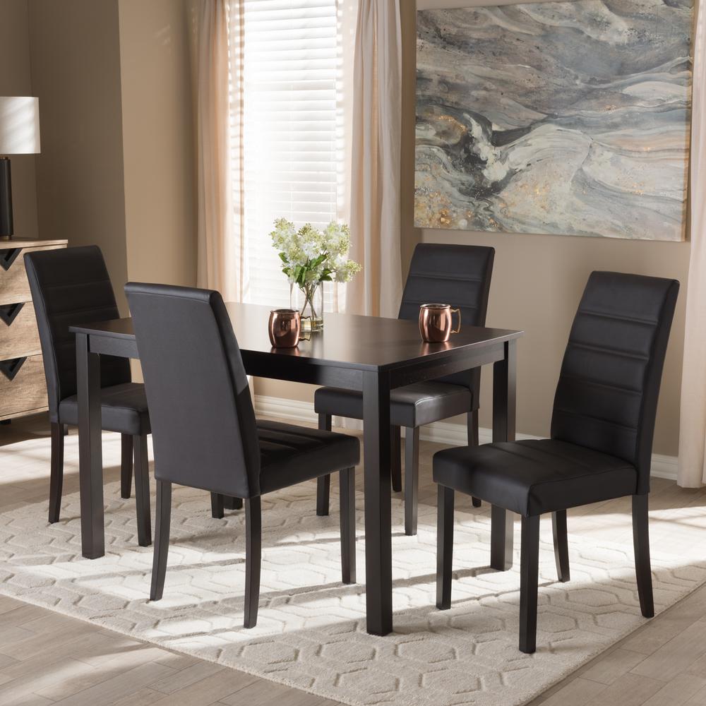 Lorelle Modern and Contemporary Brown Faux Leather Upholstered 5-Piece Dining Set. Picture 5
