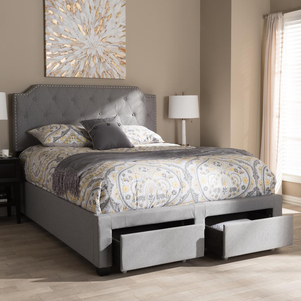 Aubrianne Modern and Contemporary Grey Fabric Upholstered King Size Storage Bed. Picture 11