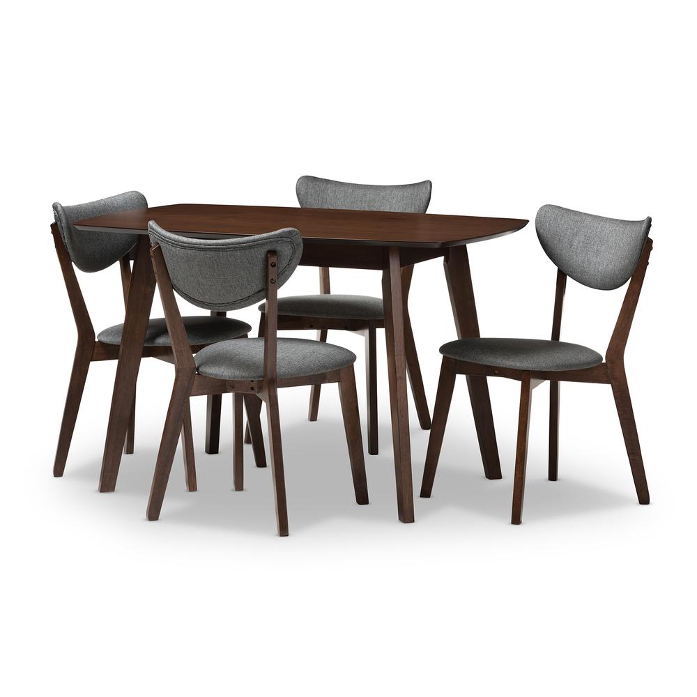 Walnut-Finished Dark Grey Fabric Upholstered 5-Piece Dining Set. Picture 7