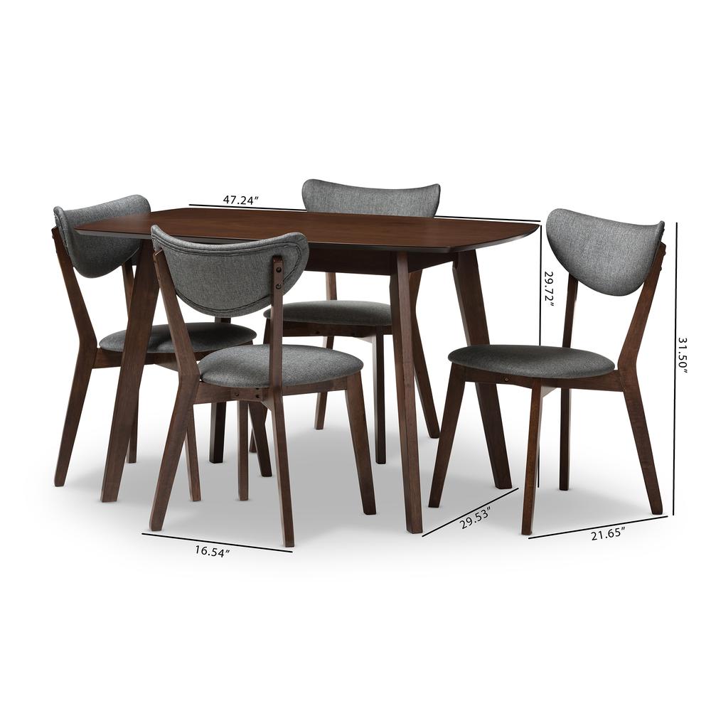 Walnut-Finished Dark Grey Fabric Upholstered 5-Piece Dining Set. Picture 12