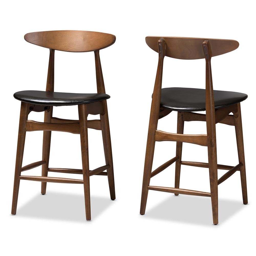 Leather Upholstered Walnut Finished Counter Stool (Set of 2). Picture 9