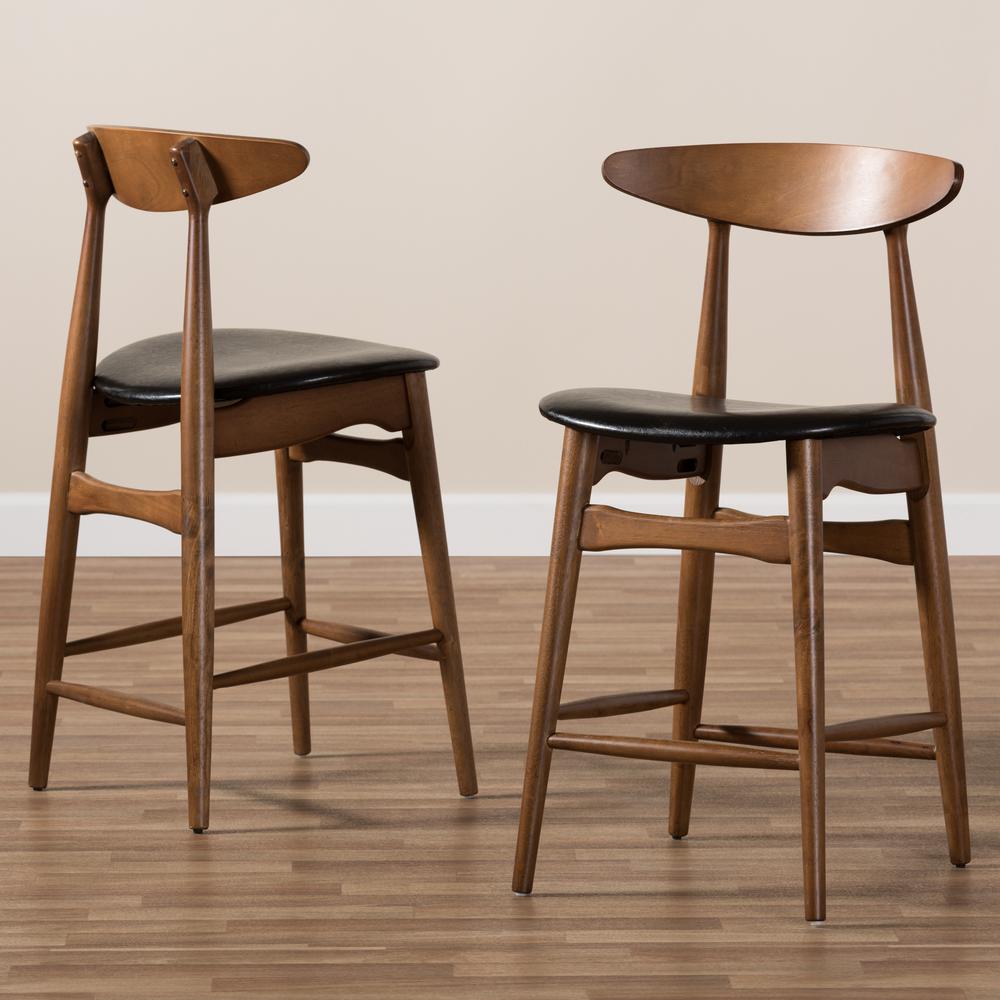 Leather Upholstered Walnut Finished Counter Stool (Set of 2). Picture 15