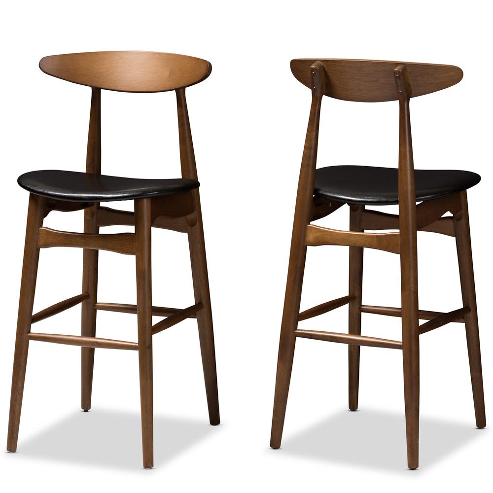 Leather Upholstered Walnut Finished Bar Stool (Set of 2). Picture 9