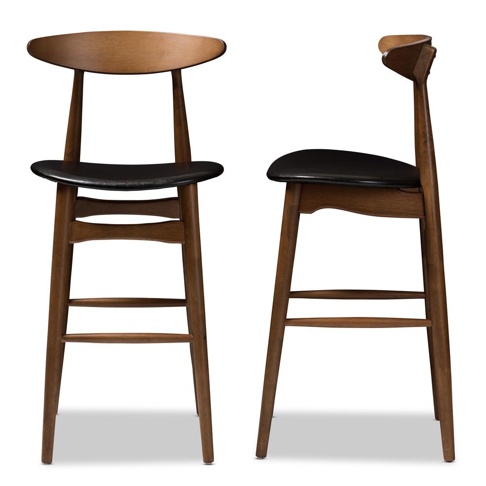 Leather Upholstered Walnut Finished Bar Stool (Set of 2). Picture 11