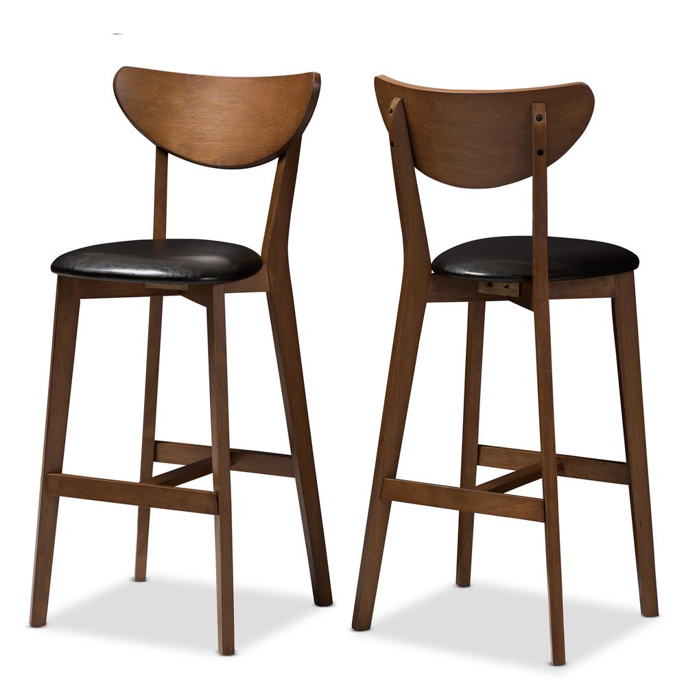 Leather Upholstered Walnut Finished Bar Stool (Set of 2). Picture 9