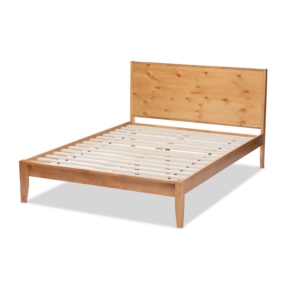 Marana Modern and Rustic Natural Oak and Pine Finished Wood Queen Size Platform Bed. Picture 1