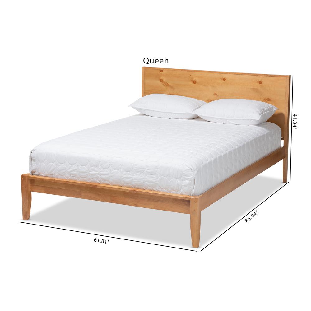 Marana Modern and Rustic Natural Oak and Pine Finished Wood Queen Size Platform Bed. Picture 10