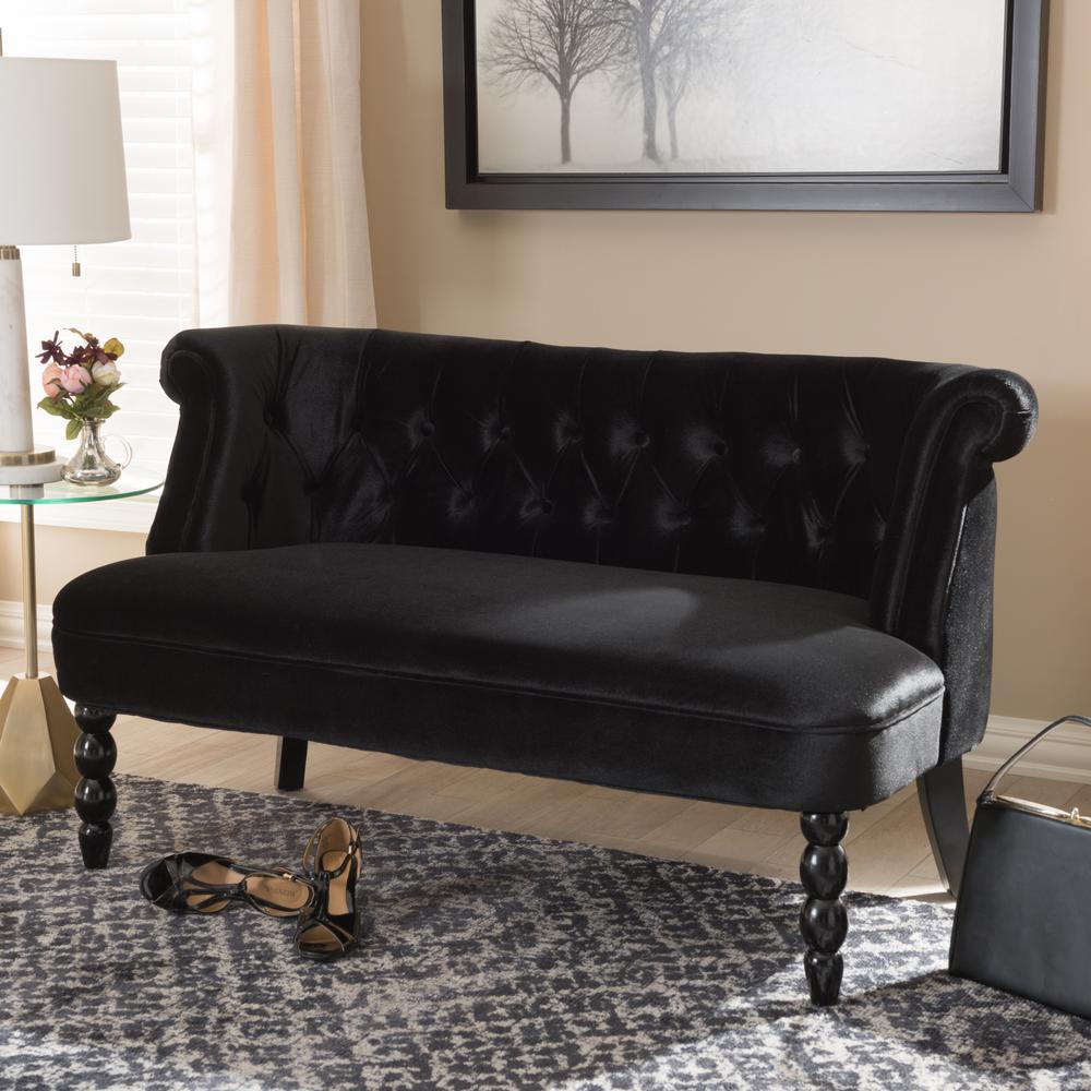 Flax Victorian Style Contemporary Black Velvet Fabric Upholstered 2-seater Loveseat. Picture 9