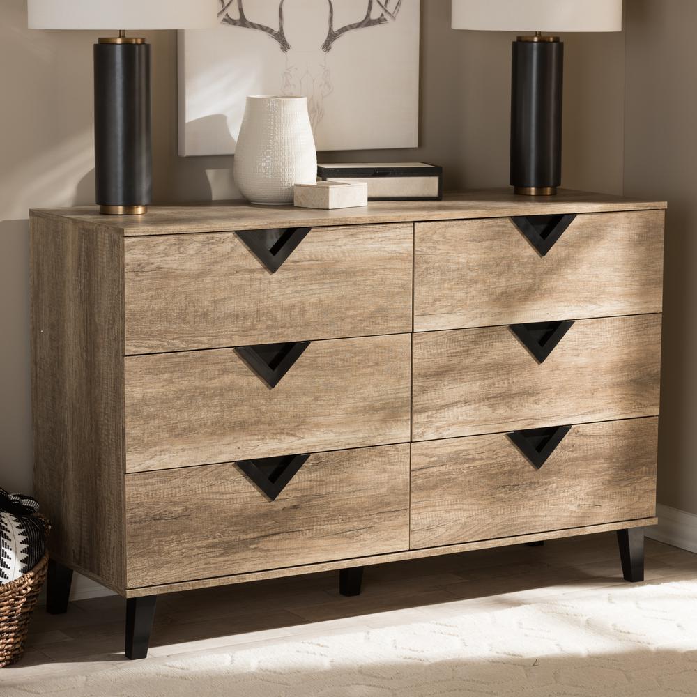 Baxton Studio Wales Modern and Contemporary Light Brown Wood 6-Drawer Dresser. Picture 18