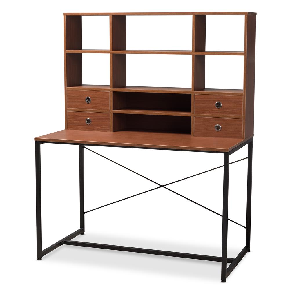 Edwin Rustic Industrial Style Brown Wood and Metal 2-in-1 Bookcase Writing Desk. Picture 7