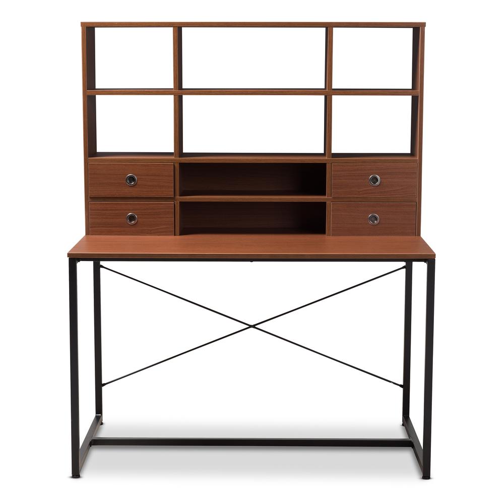 Edwin Rustic Industrial Style Brown Wood and Metal 2-in-1 Bookcase Writing Desk. Picture 8
