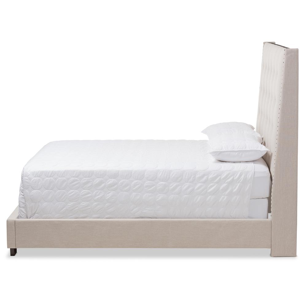 Georgette Modern and Contemporary Light Beige Fabric Upholstered Queen Size Bed. Picture 11