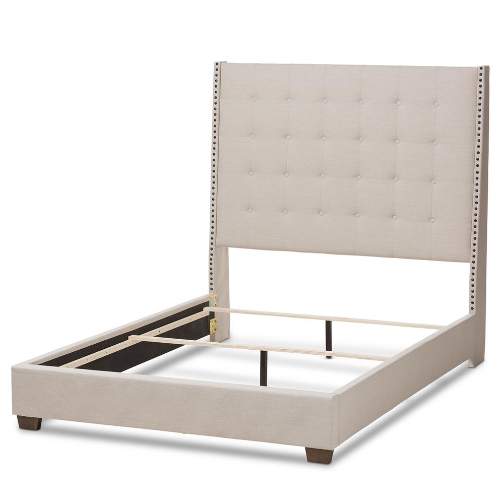 Georgette Modern and Contemporary Light Beige Fabric Upholstered Queen Size Bed. Picture 12
