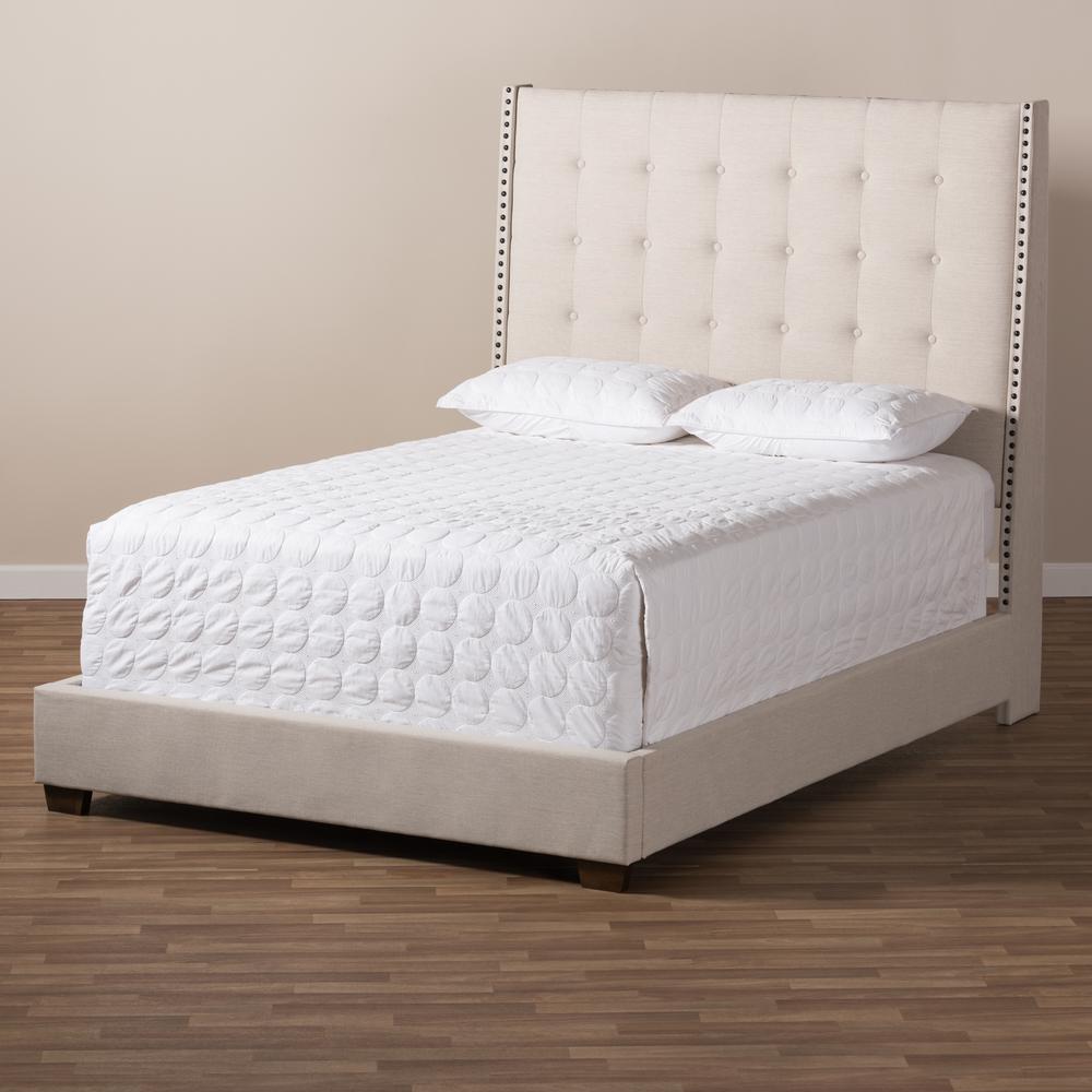 Georgette Modern and Contemporary Light Beige Fabric Upholstered Queen Size Bed. Picture 16