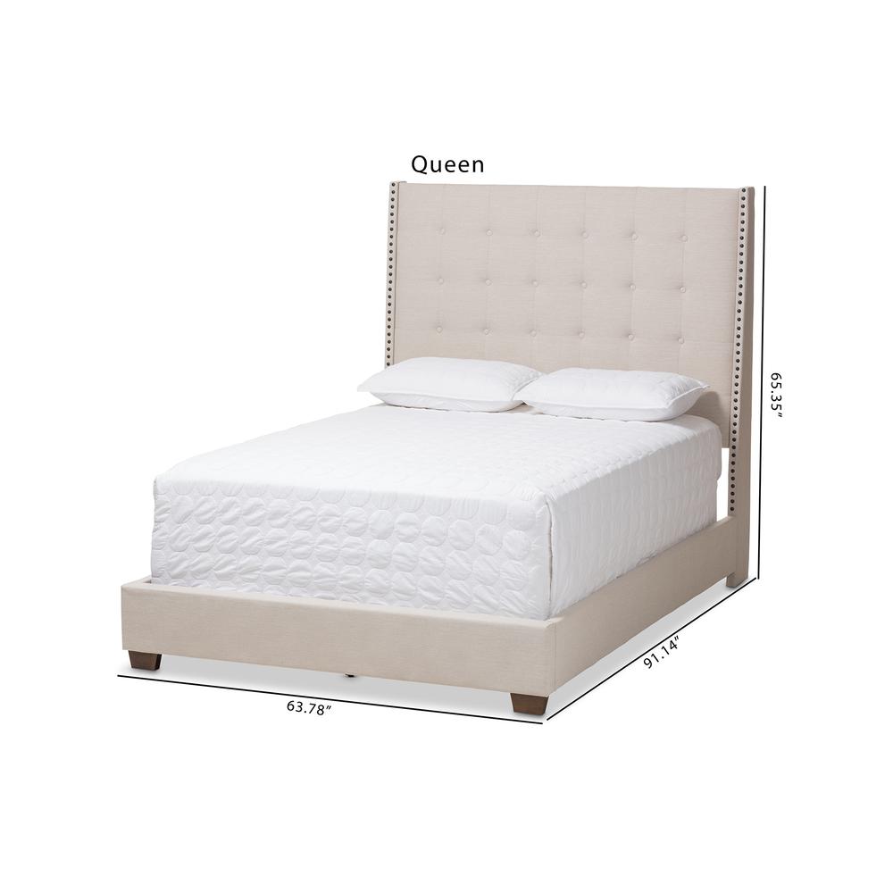 Georgette Modern and Contemporary Light Beige Fabric Upholstered Queen Size Bed. Picture 17