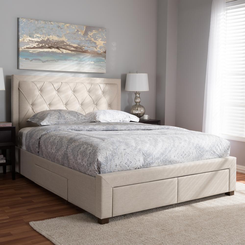 Light Beige Fabric Upholstered Queen Size Storage Bed. Picture 24