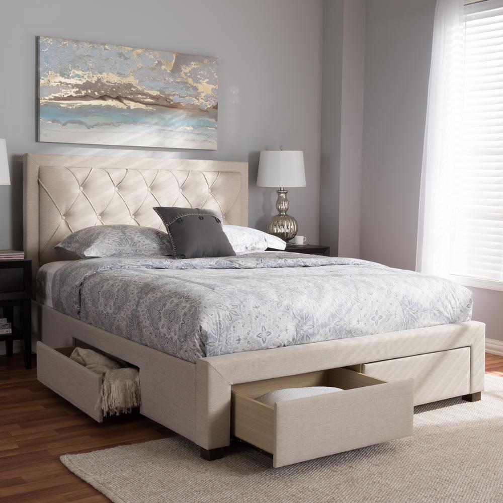 Aurelie Modern and Contemporary Light Beige Fabric Upholstered Queen Size Storage Bed. Picture 12