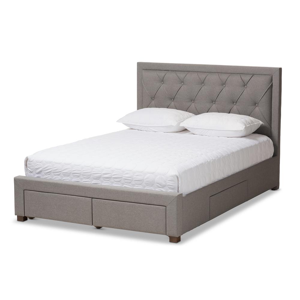 Light Grey Fabric Upholstered Queen Size Storage Bed. Picture 15