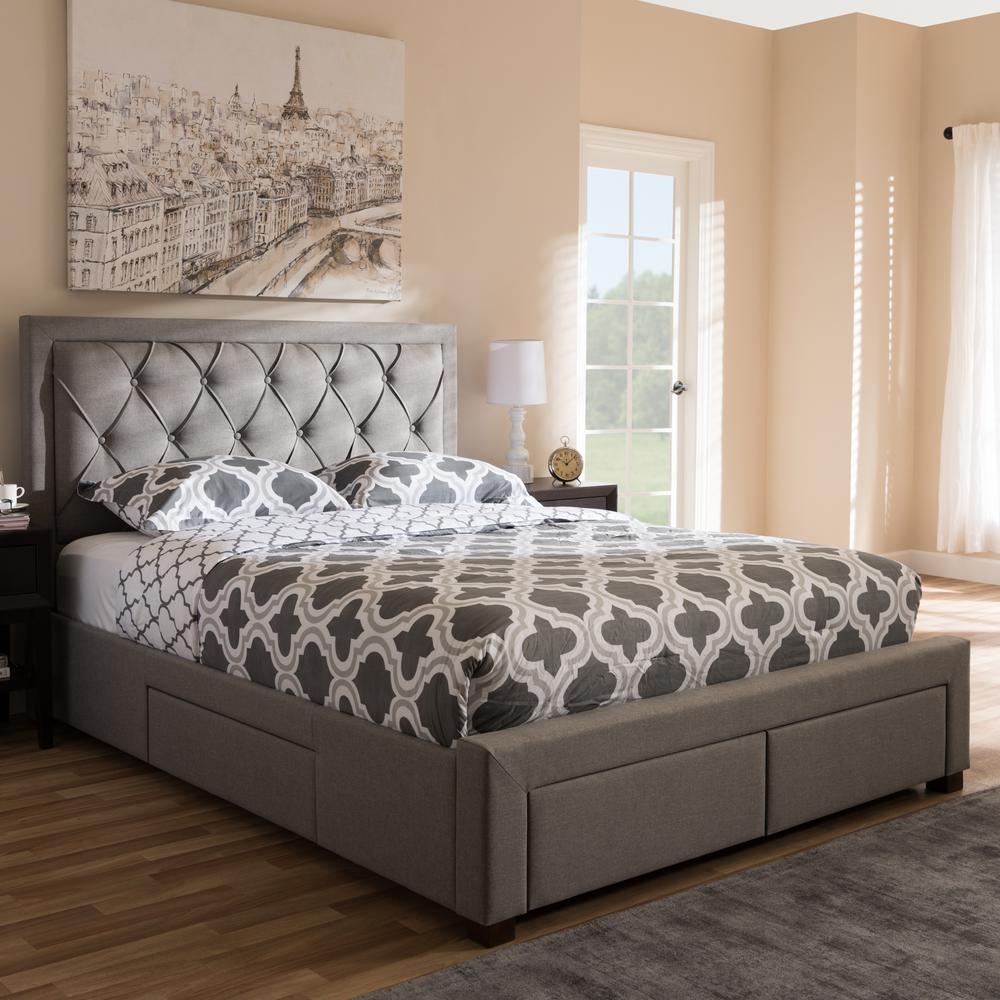 Light Grey Fabric Upholstered Queen Size Storage Bed. Picture 24
