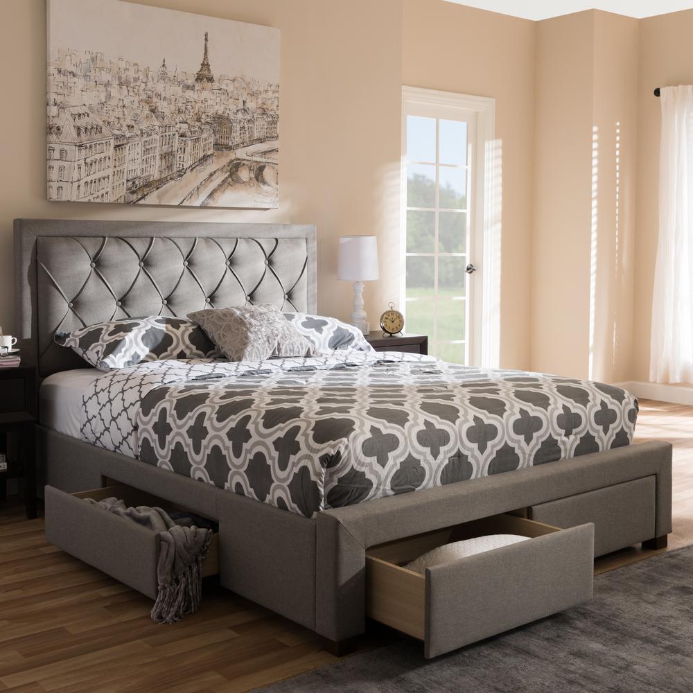 Aurelie Modern and Contemporary Light Grey Fabric Upholstered Queen Size Storage Bed. Picture 12