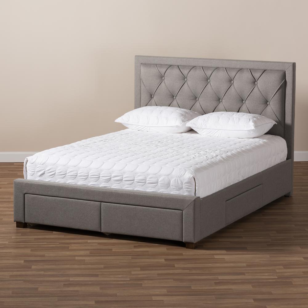 Light Grey Fabric Upholstered Queen Size Storage Bed. Picture 26