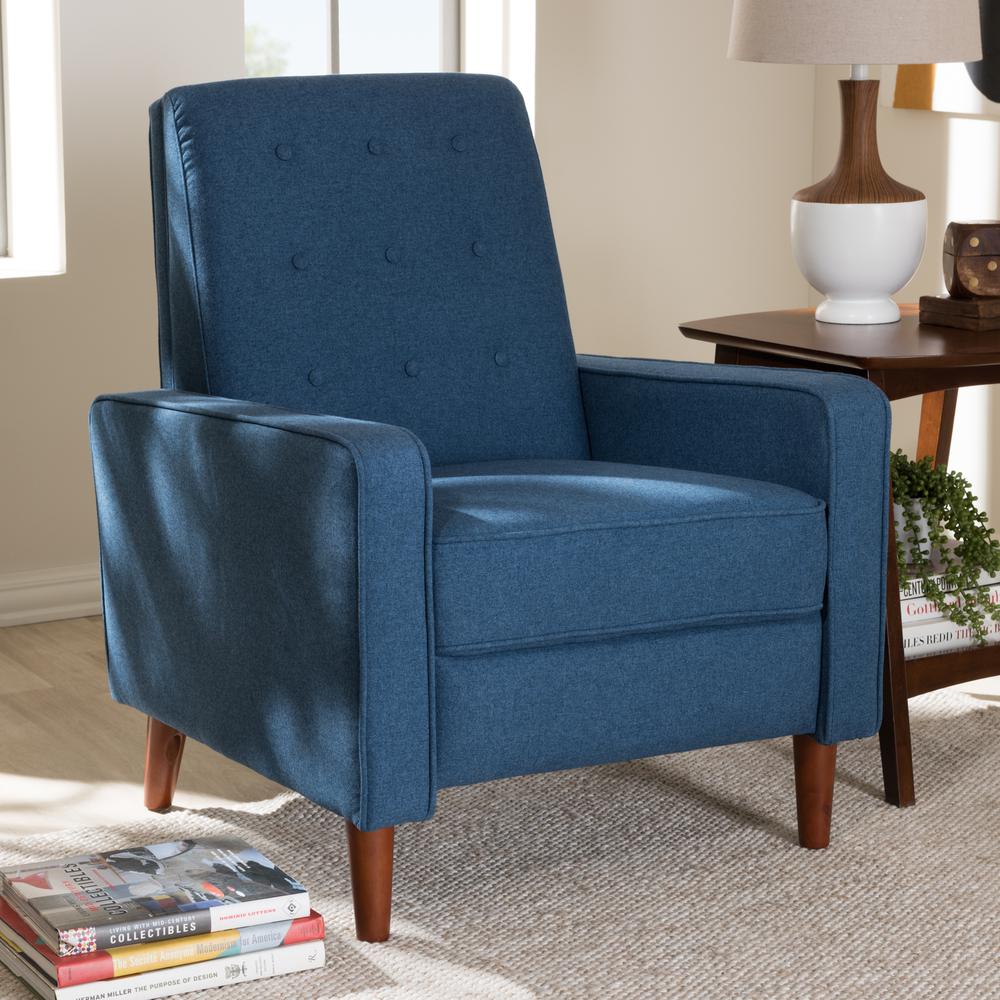 Baxton Studio Mathias Mid-century Modern Blue Fabric Upholstered Lounge Chair. Picture 21