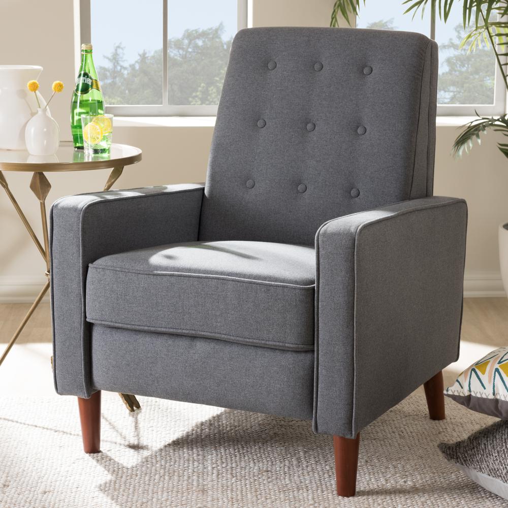 Baxton Studio Mathias Mid-century Modern Grey Fabric Upholstered Lounge Chair. Picture 21