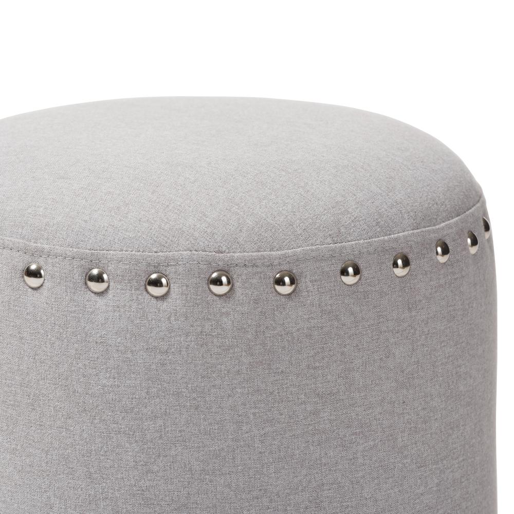Rosine Modern and Contemporary Light Grey Fabric Upholstered Nail Trim Ottoman. Picture 7