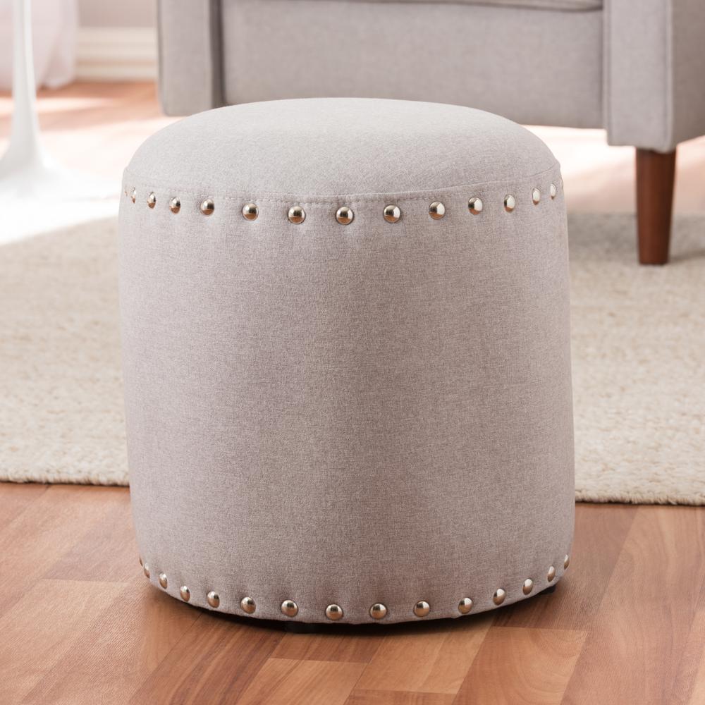 Rosine Modern and Contemporary Light Grey Fabric Upholstered Nail Trim Ottoman. Picture 8