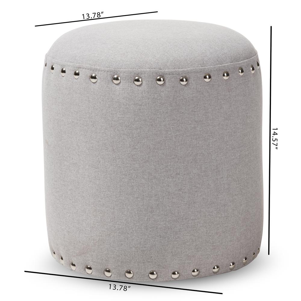Rosine Modern and Contemporary Light Grey Fabric Upholstered Nail Trim Ottoman. Picture 10