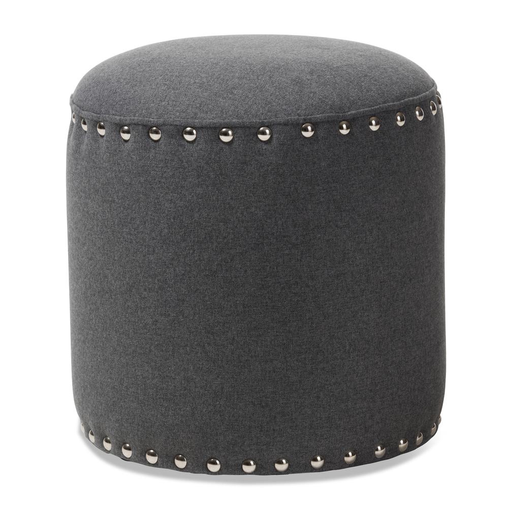 Rosine Modern and Contemporary Dark Grey Fabric Upholstered Nail Trim Ottoman. Picture 6