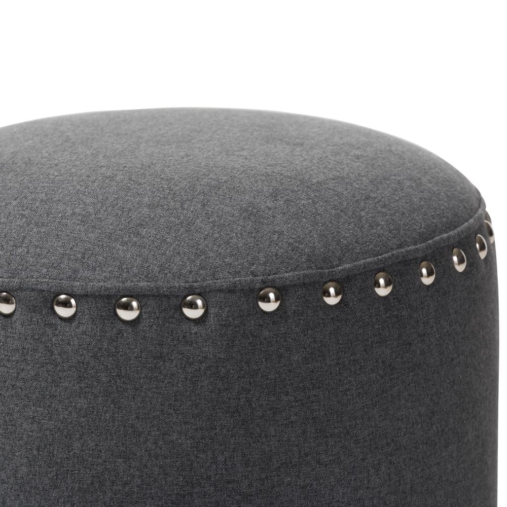 Rosine Modern and Contemporary Dark Grey Fabric Upholstered Nail Trim Ottoman. Picture 7