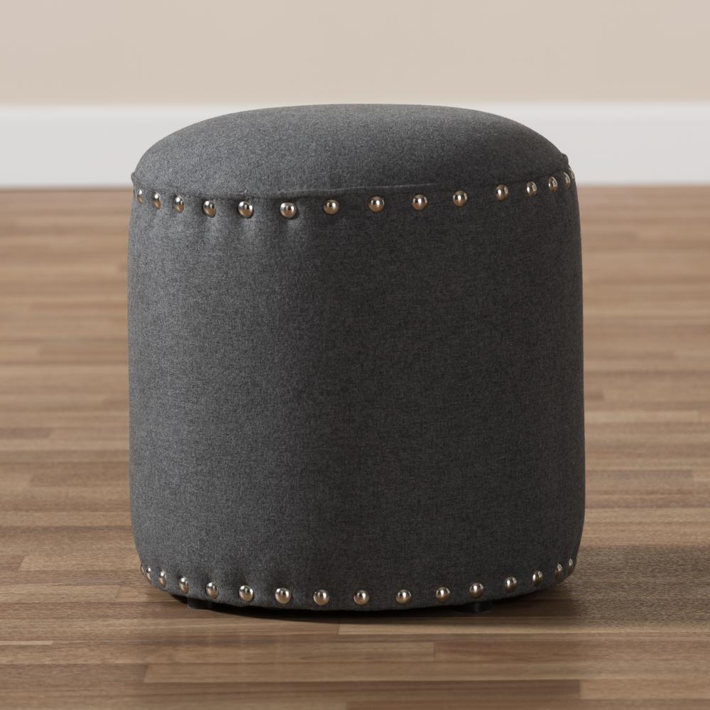 Rosine Modern and Contemporary Dark Grey Fabric Upholstered Nail Trim Ottoman. Picture 9