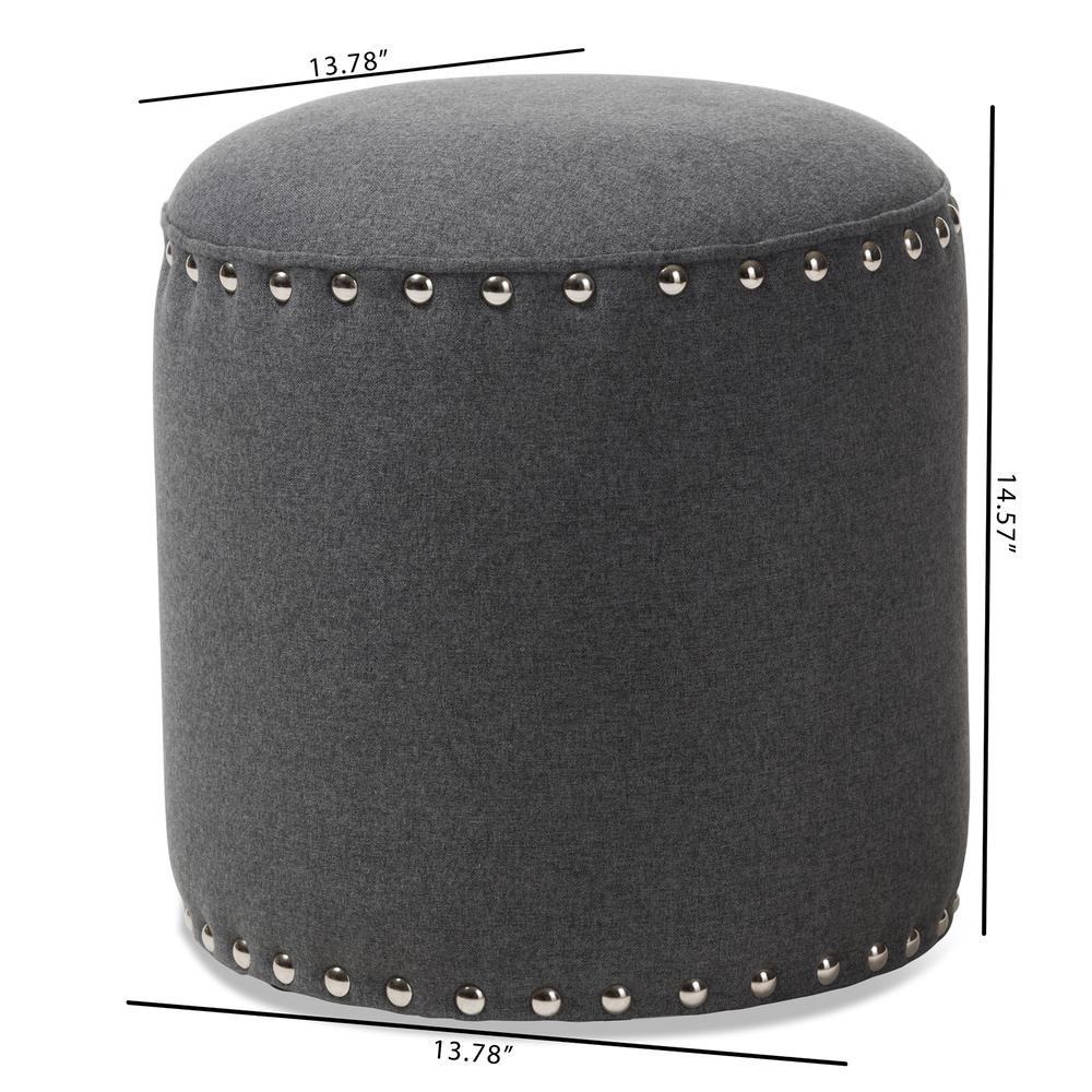 Rosine Modern and Contemporary Dark Grey Fabric Upholstered Nail Trim Ottoman. Picture 10