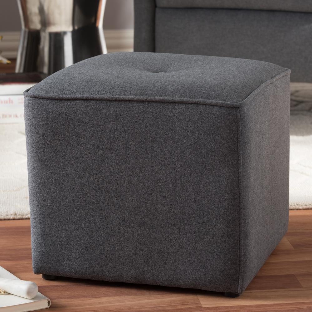Corinne Modern and Contemporary Dark Grey Fabric Upholstered Ottoman. Picture 5