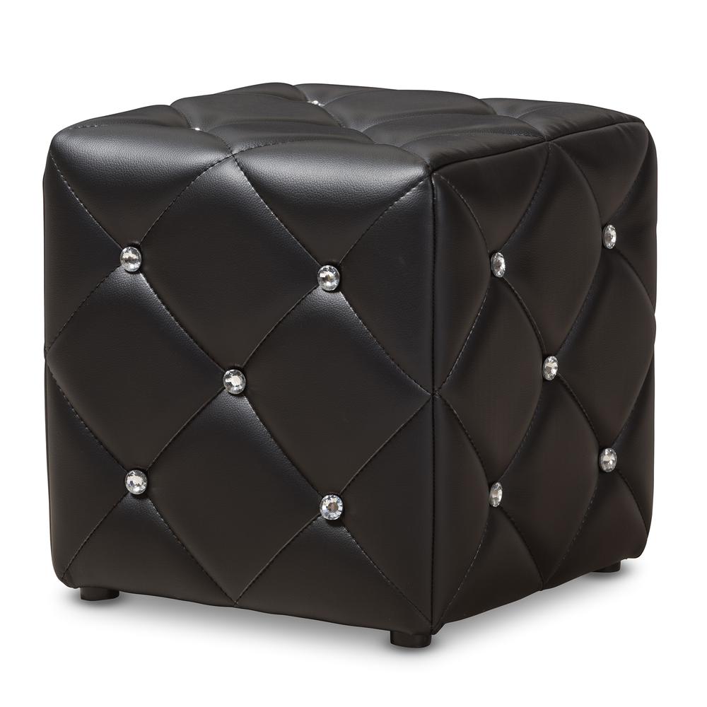 Stacey Modern and Contemporary Black Faux Leather Upholstered Ottoman. Picture 6