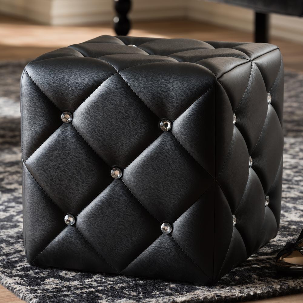 Stacey Modern and Contemporary Black Faux Leather Upholstered Ottoman. Picture 8