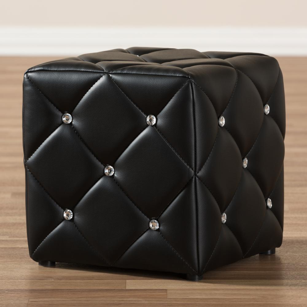 Stacey Modern and Contemporary Black Faux Leather Upholstered Ottoman. Picture 9