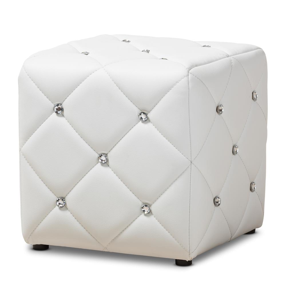Stacey Modern and Contemporary White Faux Leather Upholstered Ottoman. Picture 6