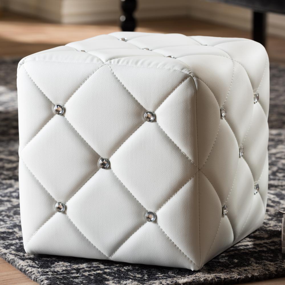 Stacey Modern and Contemporary White Faux Leather Upholstered Ottoman. Picture 8